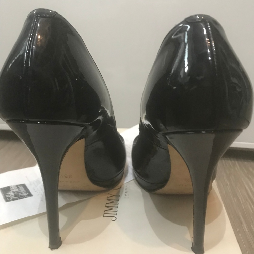 Jimmy Choo: Black Patent Leather Peep-Toe Pumps - Picture 4 of 8